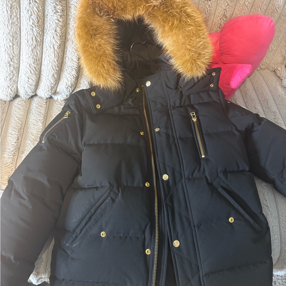 Moose Knuckles Black Puffer Jacket with Logo
